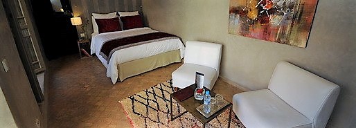 bedroom of the riad with private terrace access, book a riad in Marrakech medina open all year in the Marrakech medina